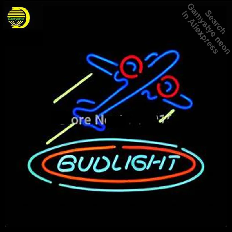 

Budlight plane Neon Light Sign GLASS Tube Handcraft Beer bar Pub Wall Light Signs lampara neon personalized Lamp neon light wall