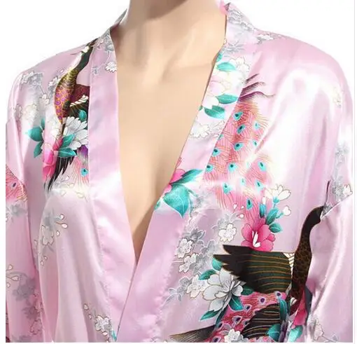 Sexy Mini Pink Chinese Traditional Women Silk Robe Novelty Kimono Yukata Pajamas Printed Nightgown S M L XL XXL XXXL RB129