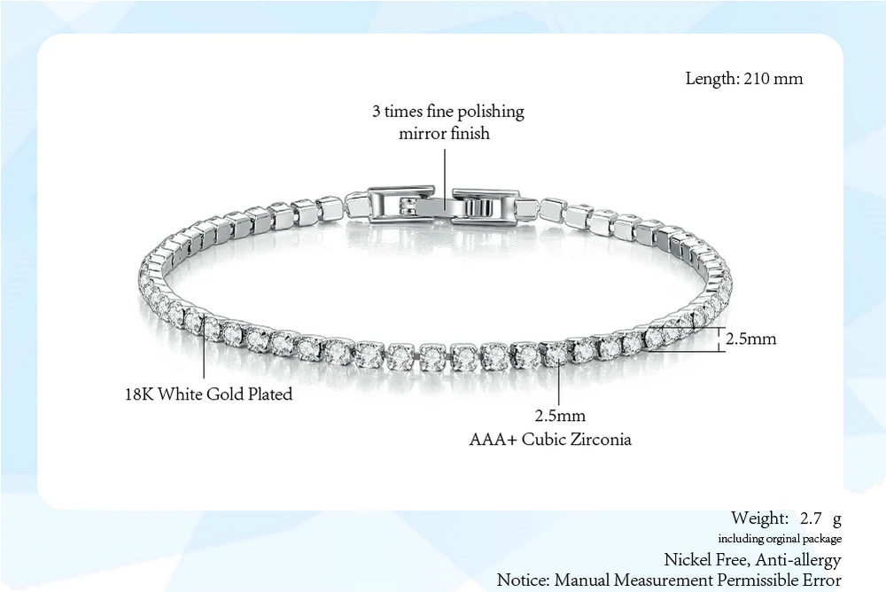 Mode Multicolor Tennis Armband für Frauen 2,5mm Zirkonia Charme Designer Tennis Kette Männer Armband Hochzeit Schmuck KC128 – Detail 2