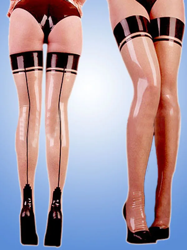 

100% Handmade Transparent Latex Rubber Stockings With black trim