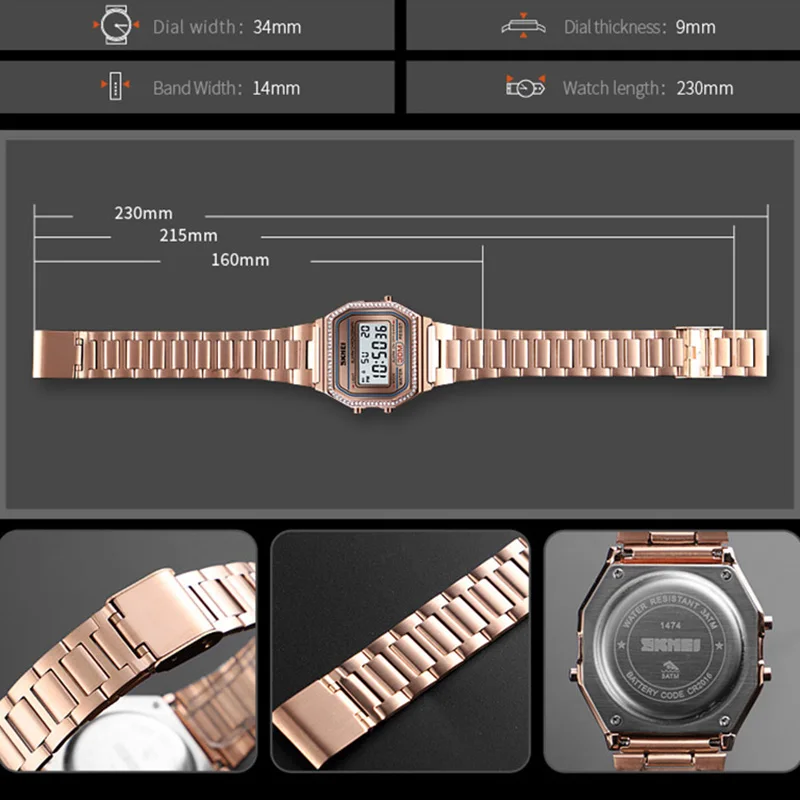 Montre numérique d\'alarme pour femme, étanche à 30M, montre-bracelet numérique, horloge, Relogio Feminino SKMEI, 2019