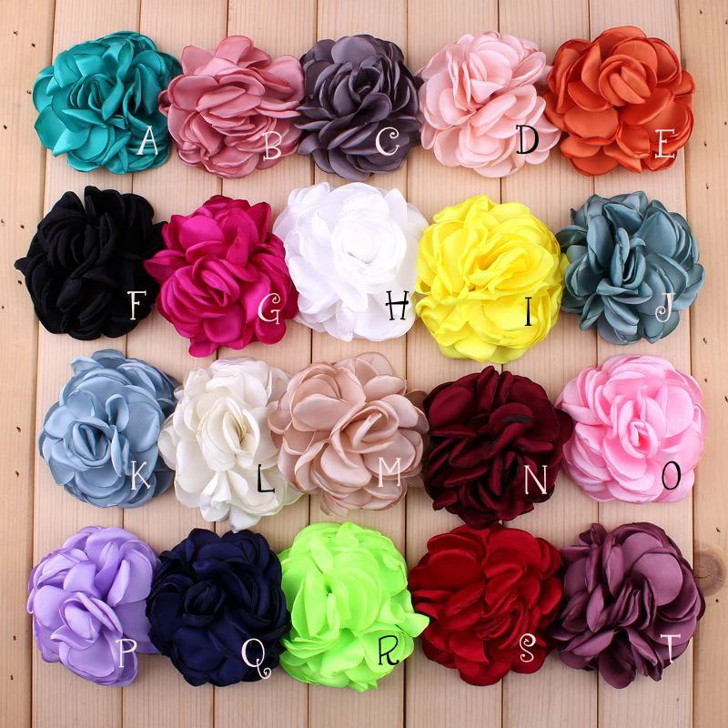 120pcs/lot 8CM 20 Colors Hair Clips Vintage Soft Artificial Fabric Flowers For Headbands Chic Hair Flowers For Kaids Accessories