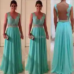 YNQNFS IED30 Sheer Backless Chiffon Elegant Evening Dress Wedding Party Robe Vestido de Festa Longo Turquoise Green