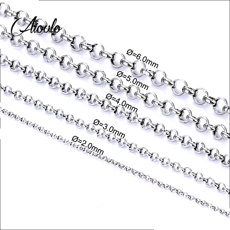 Aiovlo 2 3 4 5 6mm Stainless Steel Necklace O Link Necklace Chain Men Women Wholesale Accessories Chain for DIY Jewelry Making