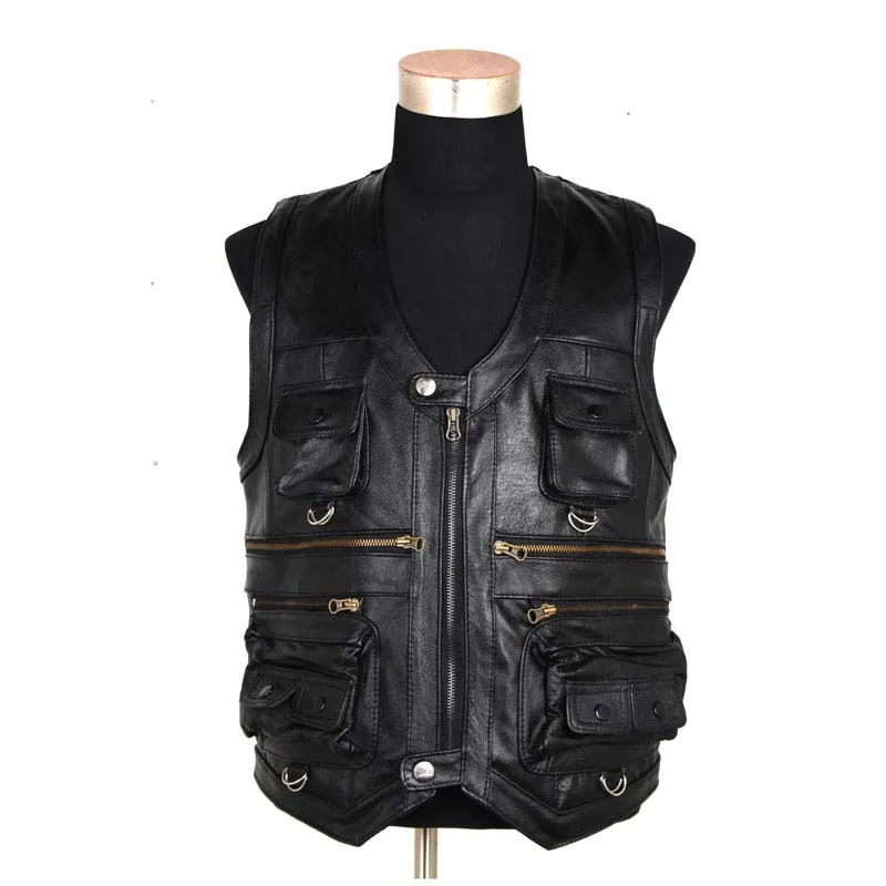 

Genuine Leather Vest Sleeveless Jacket Men Casual Vest Many Pockets Brown Black Waistcoat Windproof Jacket Vest Big Size 7XL