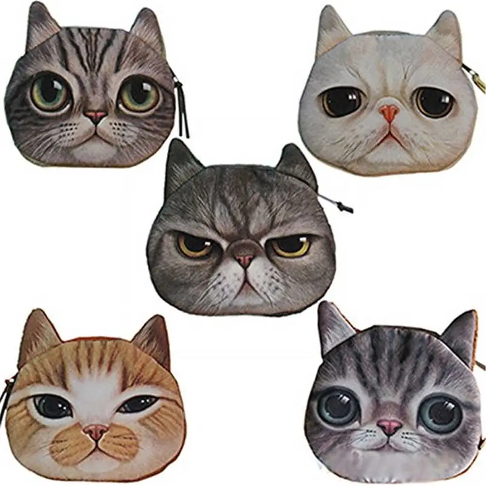 3D Girl Wallet Bag Ladies Face Zipper Mini Cat Coin Purses Dog Children\'s Purse Plush Bolsa De Moeda Coins Pouch Monedero Gato