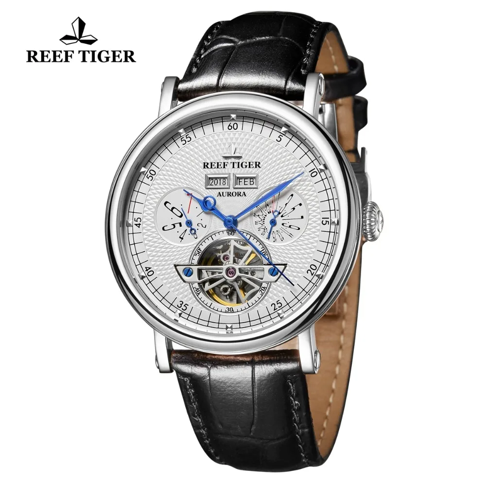 Reef Tiger/RT Top Brand Mechanical Watch Men Luxury Tourbillon Watches Genuine Leather Strap Perpetual Calendar Watches RGA1903