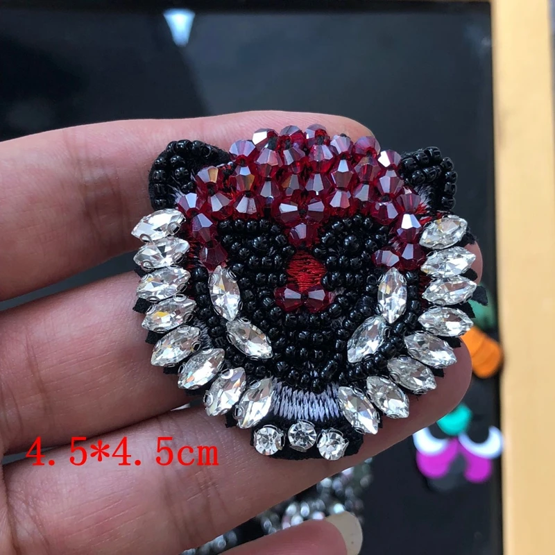 Rhinestone Skull Beaded Patch for Clothing Sewing Cat Beading Applique Clothes Shoes Bags Decoration Birds Patch