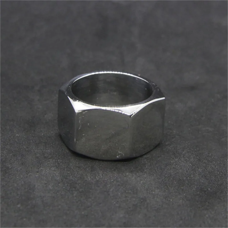 Rany&Roy Newest Polish Hexagon Ring 316L Stainless Steel Jewelry Fashion Band Party Nut Style Ring