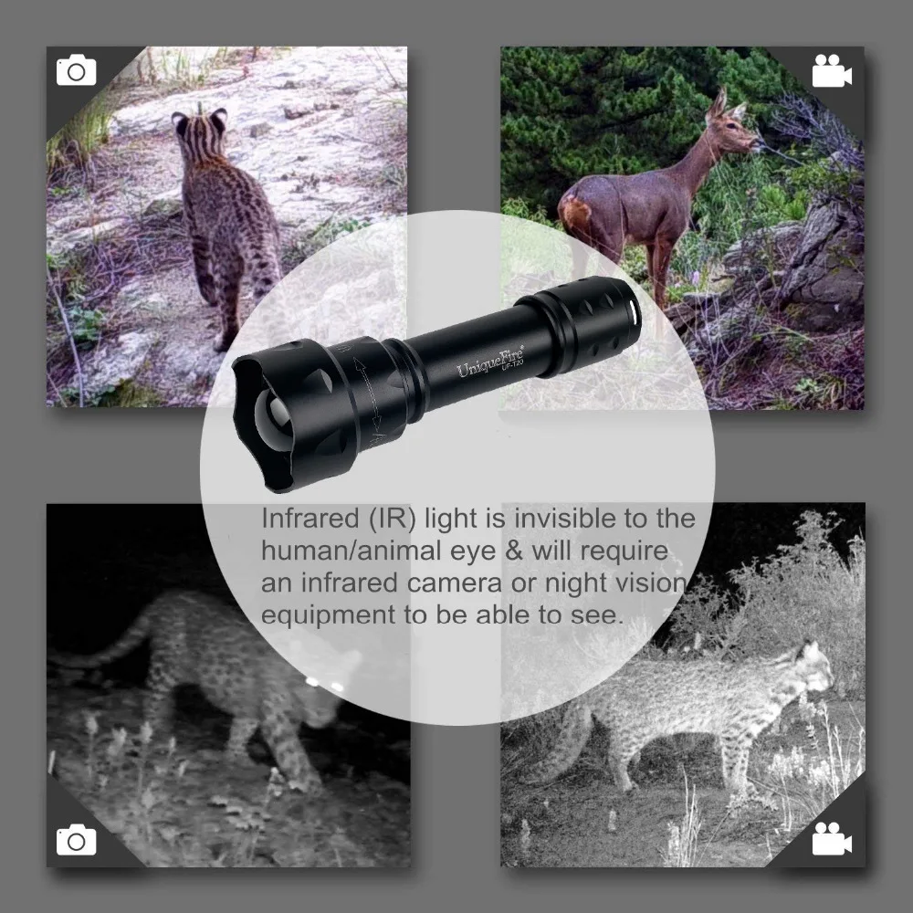 UniqueFire T20 IR 940nm LED Torch 38mm Lens 3 Mode Zoom Focus Adjustable Infrared Light Flashlight Used with Night Vision Device