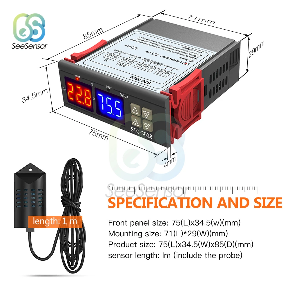 STC-3028 Dual Umidità Regolatore di Temperatura Regolatore Digitale per Frigo Termostato Regolatore Regolatore 12V 24V 220V Termometro