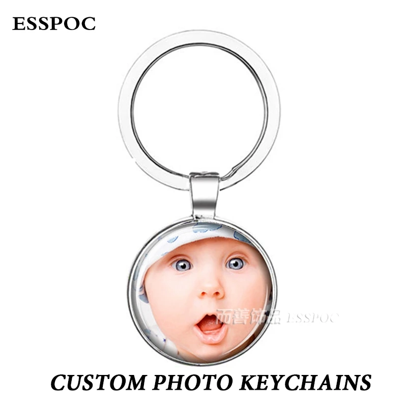 Handmade Double Face Personalized Custom Keychains Baby Family Photo Keyrings Key Chain Rings Holder Wedding Family Gift D00