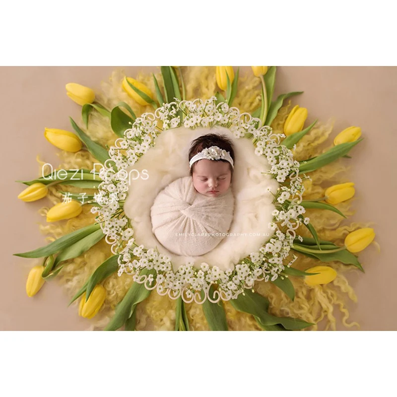 Plastic Tulip Artificial Flowers Baby Photo Shoot For Studio Flokati Newborn Photography Props Basket Accessories