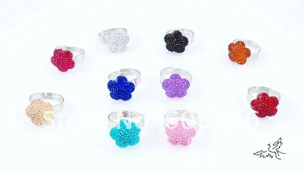 Wholesale 100pc Flower Shape Design Multicolor Resin Ring Size Resizable Alloy Rings Girl's Costume Fashion Jewelry