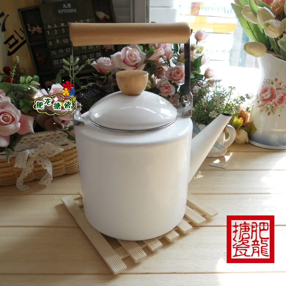 Export nitori white 2.4l english-style pot enamel kettle teapot cool water pot