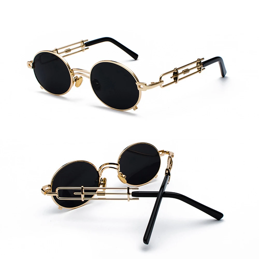 VIVIBEE Steampunk Oval Small Women Sunglasses Punk Gold Metal Frame Cooling Sun Glasses Men Hip Pop Brand Designer Goggles