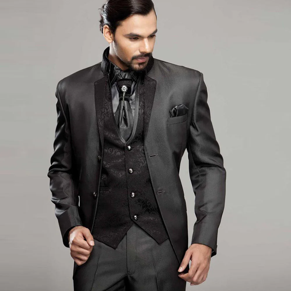 

Мужские костюмы s, серые 2019, официальные смокинги для жениха, комплект из 3 предметов, Свадебный приталенный Блейзер для жениха, костюмы для мужчин (пиджак + жилет + брюки + галстук)