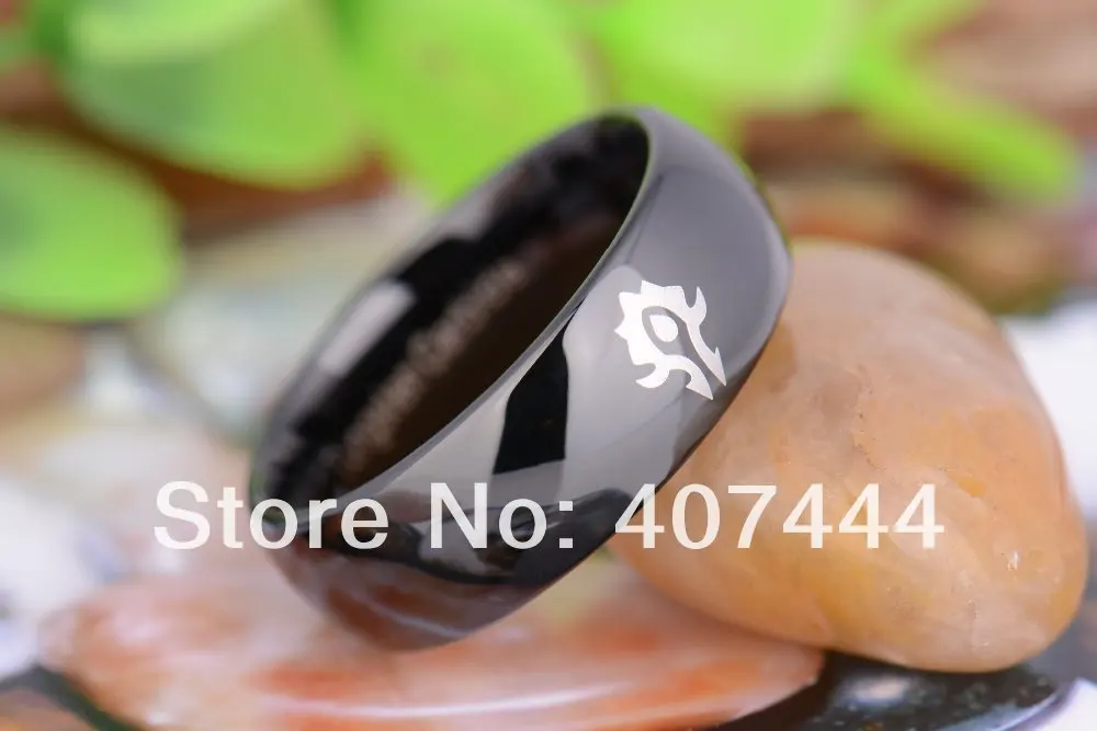 Free Shipping YGK JEWELRY Hot Sales 8MM Black Dome World of Warcraft Horde Men's Tungsten Carbide Wedding Ring