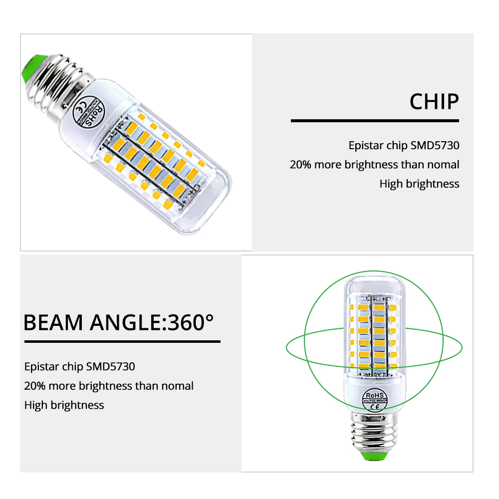 E27 LED E14 LED SMD 5730 220V Ngô Sáng 24 36 56 72 Đèn LED Lamparas LED Chandelie trang Trí Nhà Ampoule Led