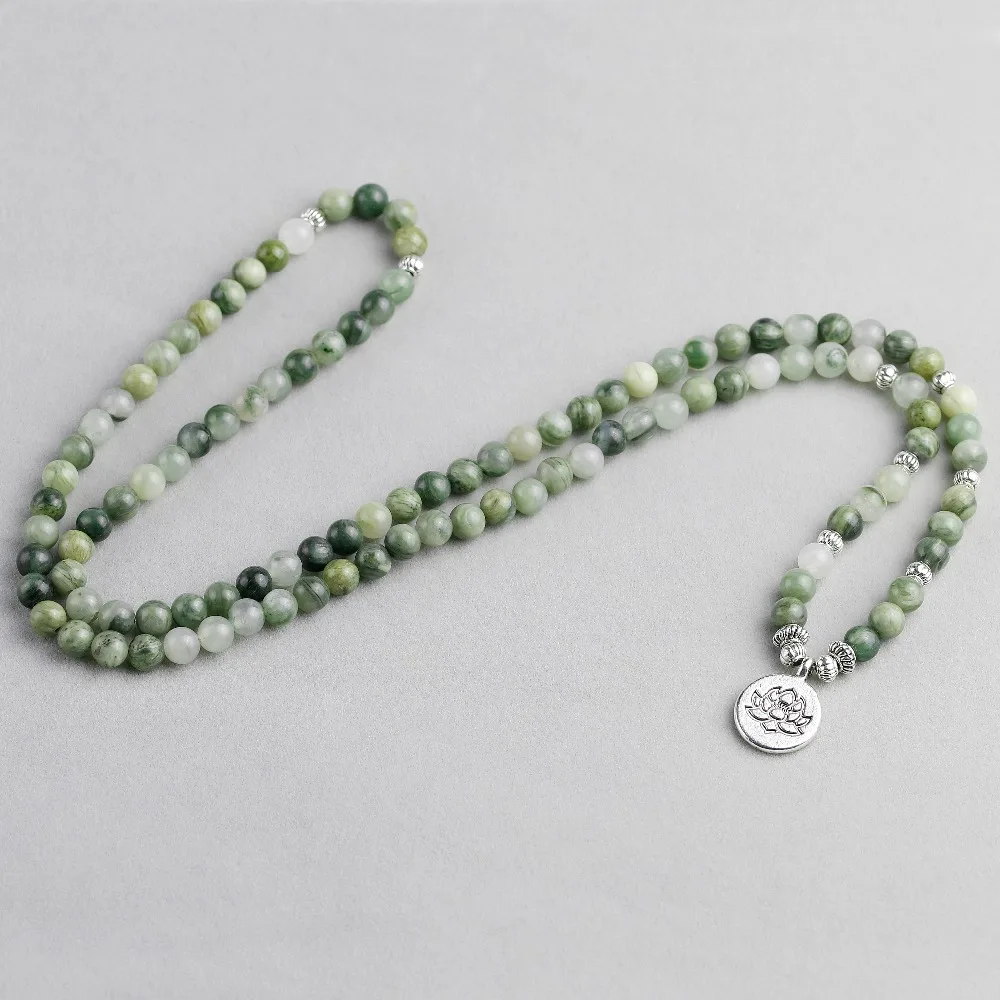 Women\'s Natural Green straw hat Onyx Bracelet 108 Mala Bracelet Buddha Pendant Chakra 6MM Beaded Necklace Yoga Prayer Bracelets