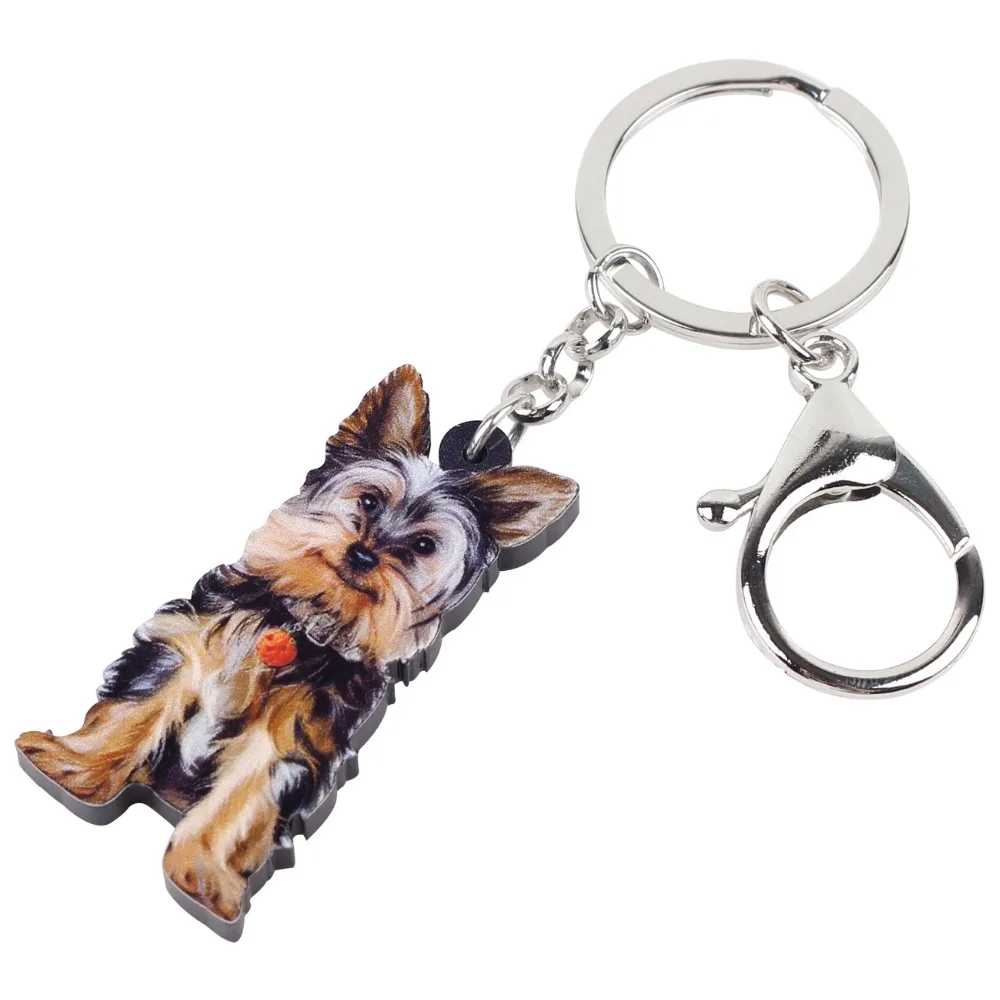 WEVENI Acrylic Sweet Yorkshire Terrier Dog Key Chains Keyrings Gift For Women Girl Female Holder Charms Trendy Animal Jewelry