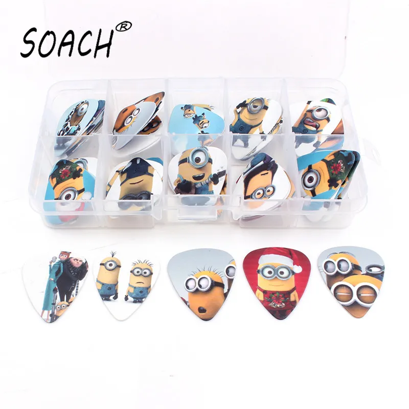 SOACH 50pcs 0.46/.071/1.0mm High quality print Guitar picks Multi-picture mix + 10 grid Box Set Guitar Parts & Accessories