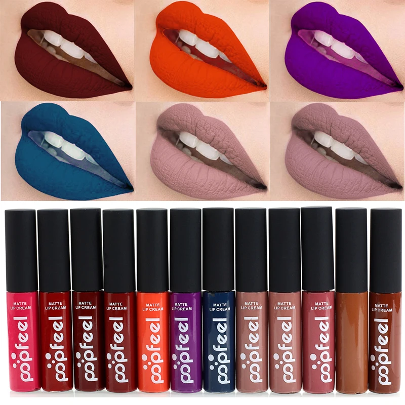 Popfeel Brand Makeup Waterproof batom Tint Lip Gloss Red Brown Nude Long Lasting Hot Popfeel Brand Liquid Matte Makeup Lipstick