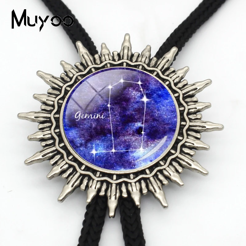 BOLO-00132 New Arrival Glass Cabochon Zodiac Signs Bolo Tie Aries Leo Signs Bolo Tie Virgo Pisces Neck Tie