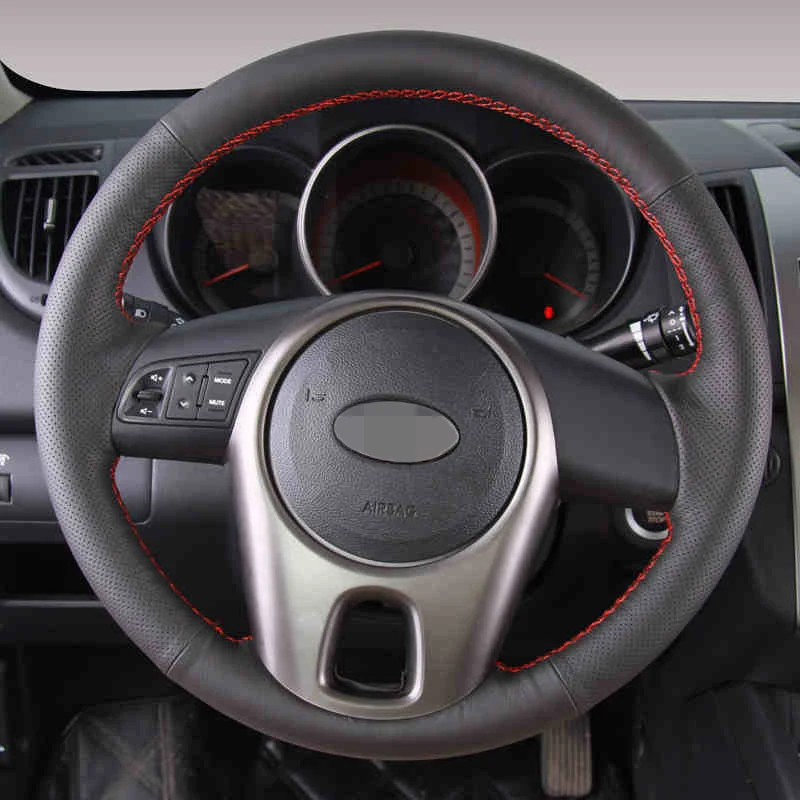 Hand-stitched Black Leather Steering Wheel Cover for Kia Forte Kia Soul Kia Rio 2009 2010 2011