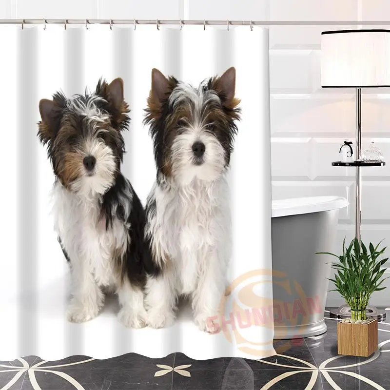 Hot Sale Modern Fashion Custom Yorkshire Terrier@1 Fabric 100% Polyester Shower Curtain bathroom Waterproof H0223-108