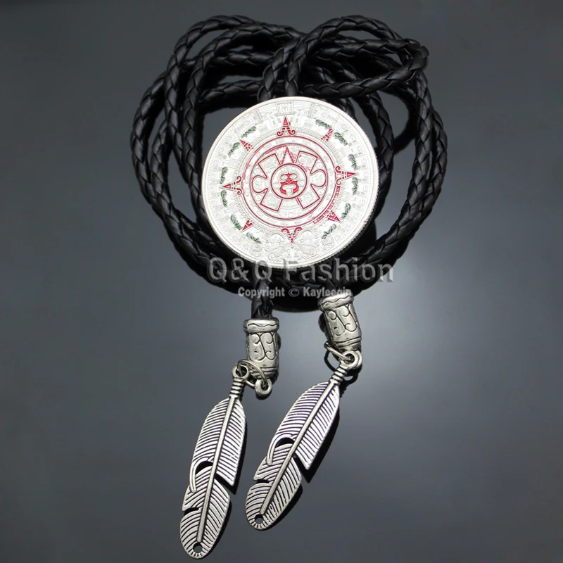 Bolo Tie for Men Western Cowboy Aztec Mayan Calendar Pendant Leather Bola Necktie Trendy Gift Jewelry Accessories Adjustable