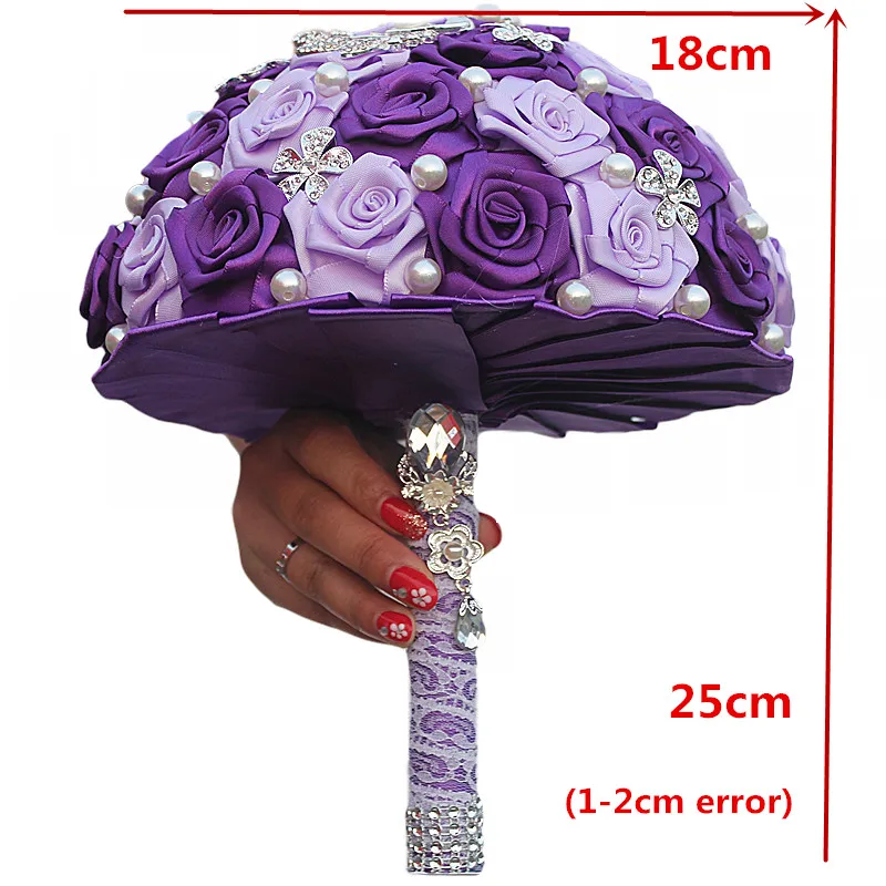 WifeLai-A Romantic Purple Heart Crystal Wedding Bouquet Durable Artificial Flowers Diamond Brooch Pearl Bridal Bouquets W125-ZI