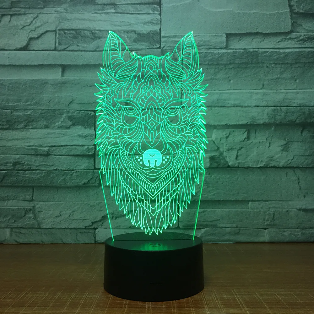 Wolf Head 3d Night Lights Colorful Automatic Led Lights Halloween Gift Wholesale Kids Lamp Usb Led 3d Light