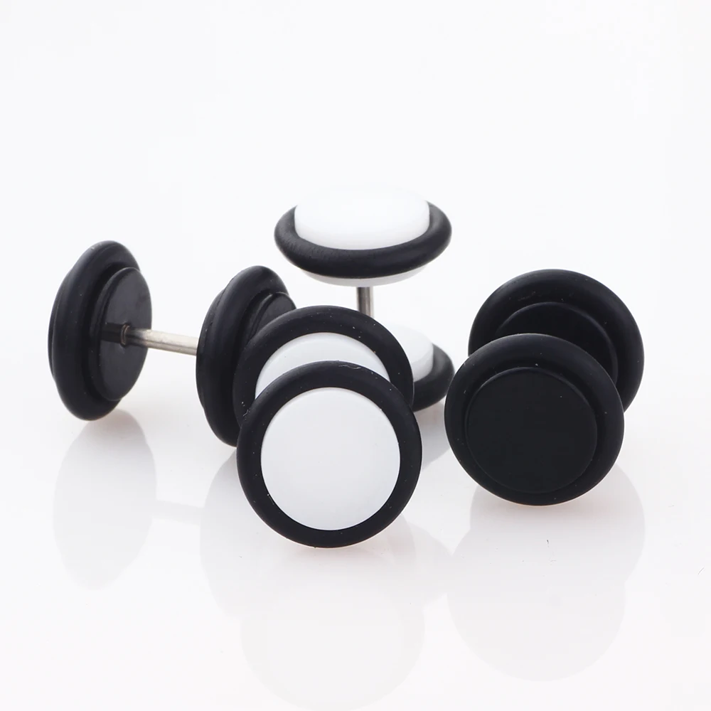 TIANCIFBYJS Steel White Black Screw Fake Cheater Ear Plug Gauges Illusion Tunnel With O Ring Body Piercing Jewelry for Women Men