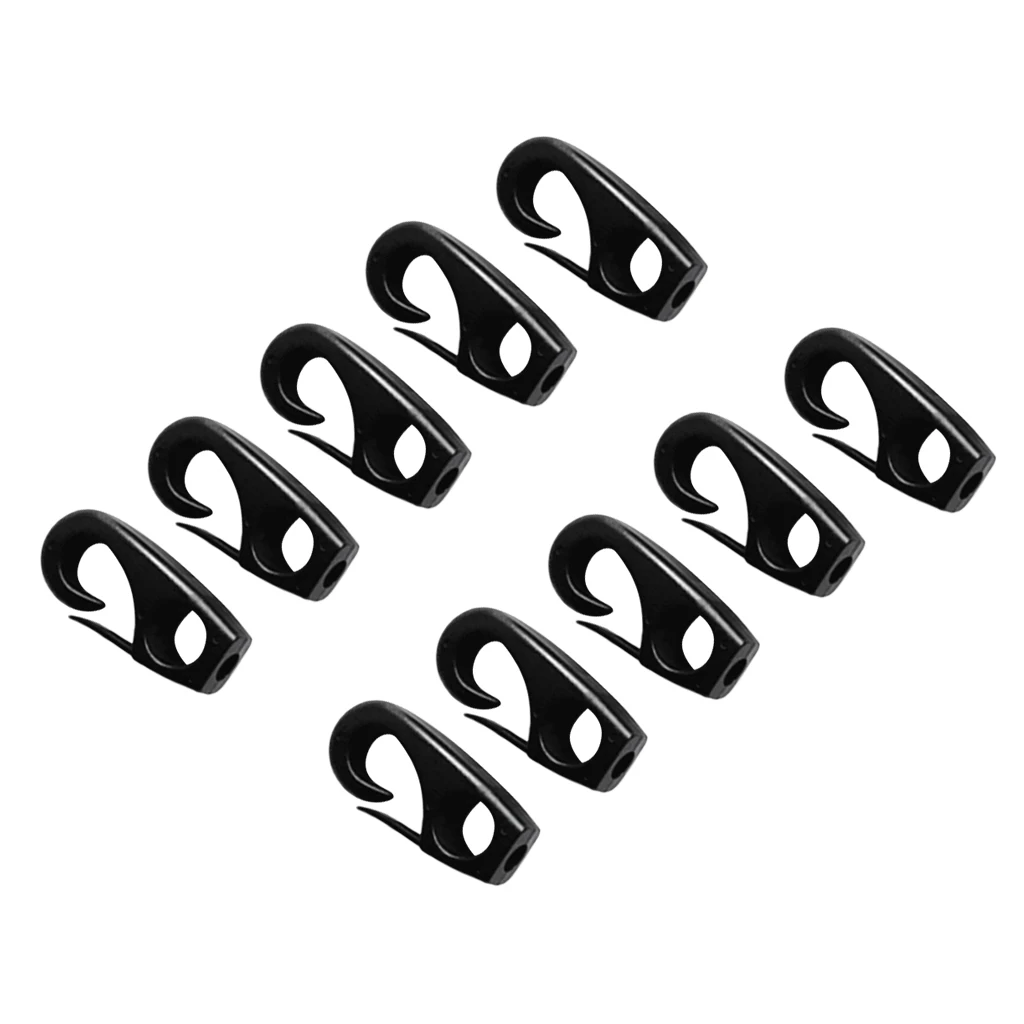 10 Pieces Black Plastic Bungee Hooks for 7mm Shock Cord Tie Down Strap Boat Canoe Kayak Accessories
