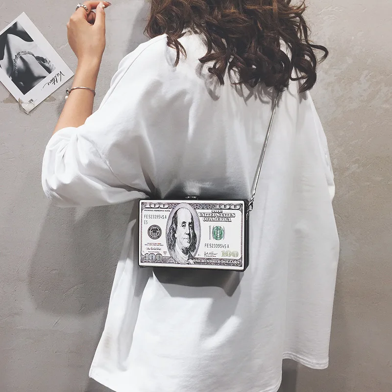 Fashion Dollar Pattern Box Design Women Daily Clutch Bag  Chain Purse Shoulder Crossbody Bag Ladies Handbag  Money Pouch 2021