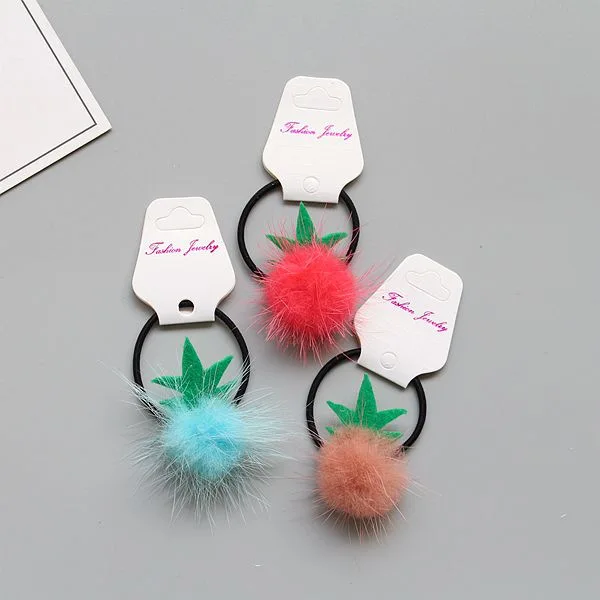 40pcs Fashion Cute Fur Pom Pom Pineapple Hair Tie Solid Mini Fruit Elastic Hair Bands Princess Headwear Girls Hair Accessories