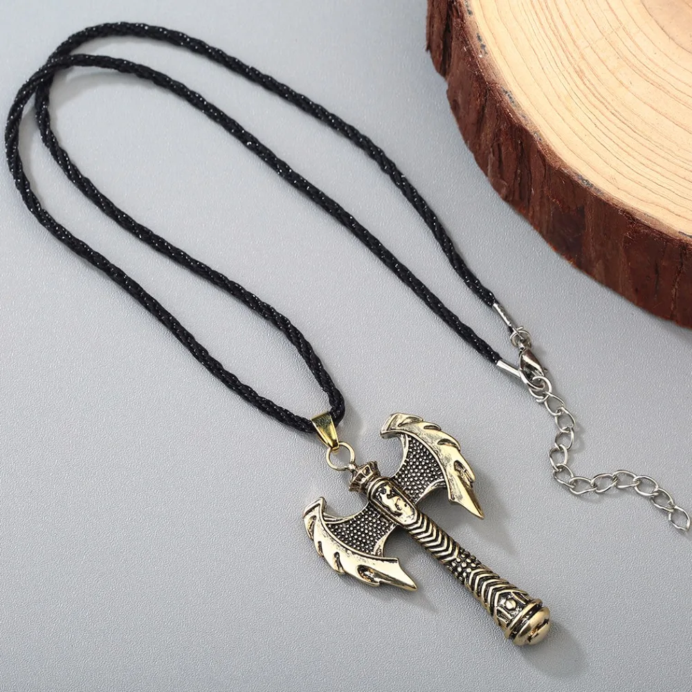 Kinitial Two Colors Mens Pendants Necklaces Axe Head Norse Viking Runes Scandinavian Pendant Necklace Amulet Choker Jewelry