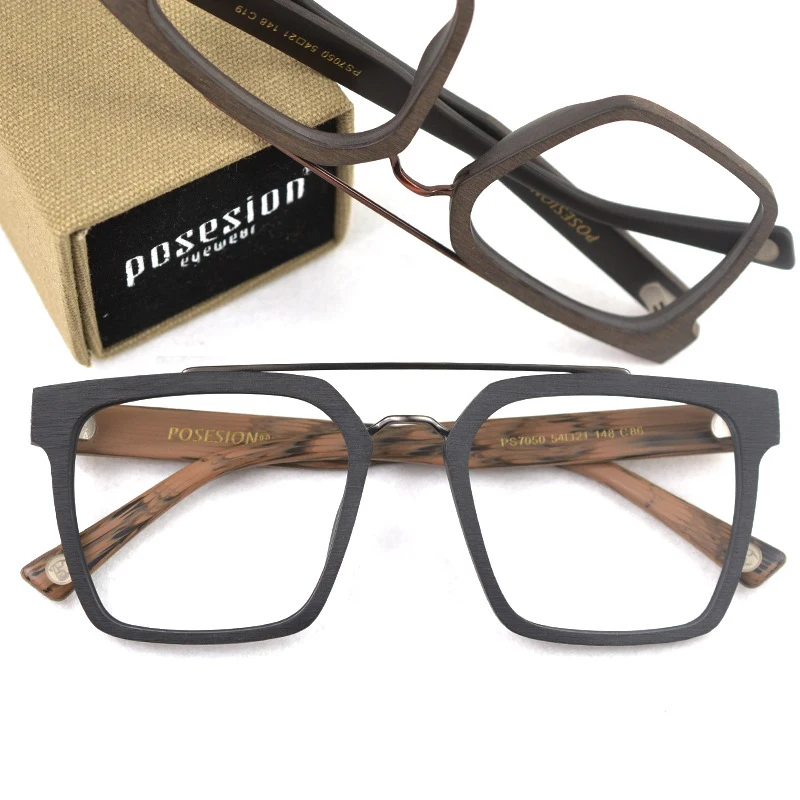 HDCRAFTER Square Glasses Men Women Wooden Fashion Retro Prescription Optical Spectacle Eyeglasses Glasses Frame Vintage Eyewear