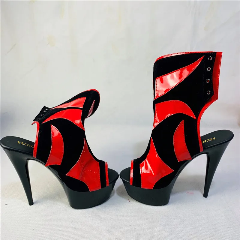 

Sexy Front Strap Cool Boots 15cm High-Heeled Shoes Female Sandals Unusual High Heel Shoes Fashion 6 Inch Red / Pink Ankle Boots