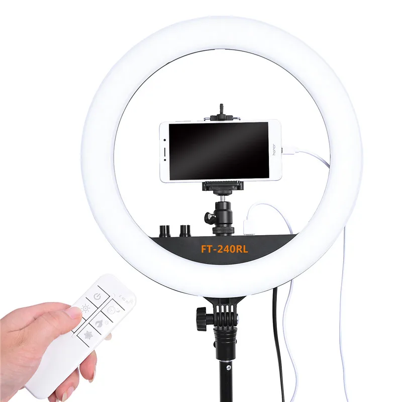 Fosoto FT-240RL Ring lamp 14 Inch Photographic Lighting 240 Leds 3200-5600K Camera Photo Studio Phone Led Ring Light Remote