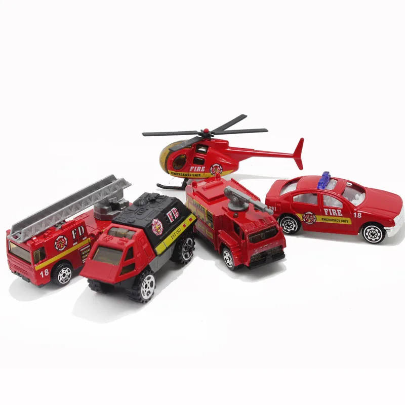 5pcs/lot 1:64 Alloy Model Car City Fire Engine Suit Army Toy Car for Children