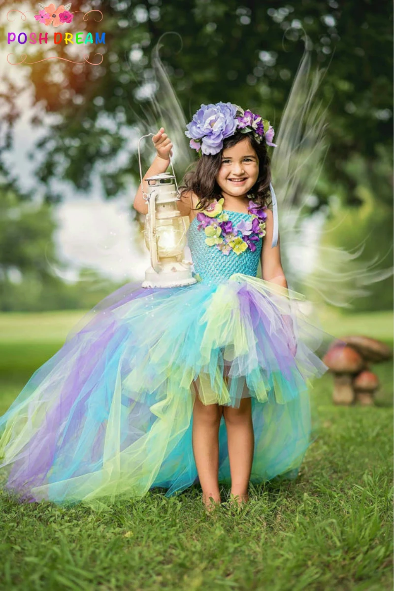 Peacock Fairy Kids Girls Tutu Dress Water Fairy Teal Turquoise Fairy Costume Birthday Festival Party Kids Clothes D