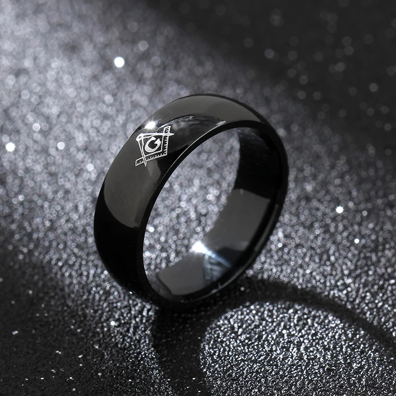 6mm wide Freemasons pattern  Stainless Steel Rings For Men Women