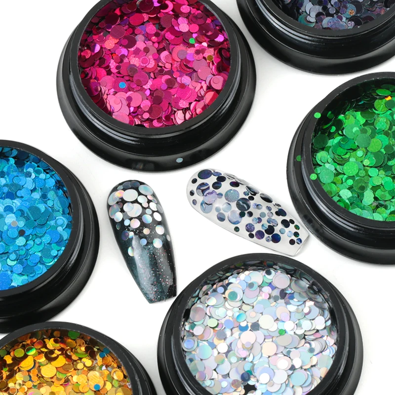 1 Box Mixed Size Round Ultrathin Sequins Nail Art Glitter Colorful Laser DIY Glitter Manicure Nail Art Decoration