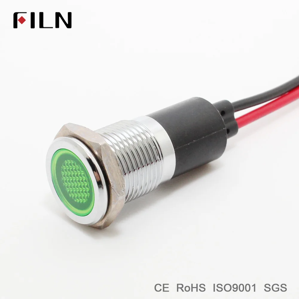 Luz indicadora de Metal, lámpara de señal piloto de 14mm con cable de 20cm, 6V, 12V, 24V, 110V, 220v, led rojo, amarillo, azul, verde y blanco