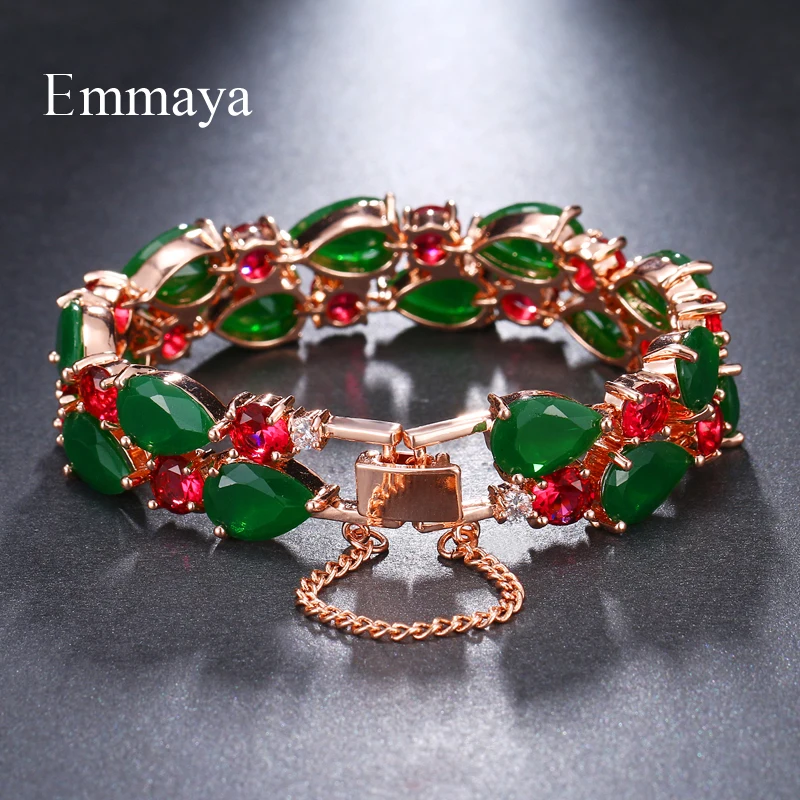 Emmaya Charm Rose/White Gold Color Mona Lisa Green and Blue Cubic Zircon Bracelets Bangles for Female Wedding Women Gift