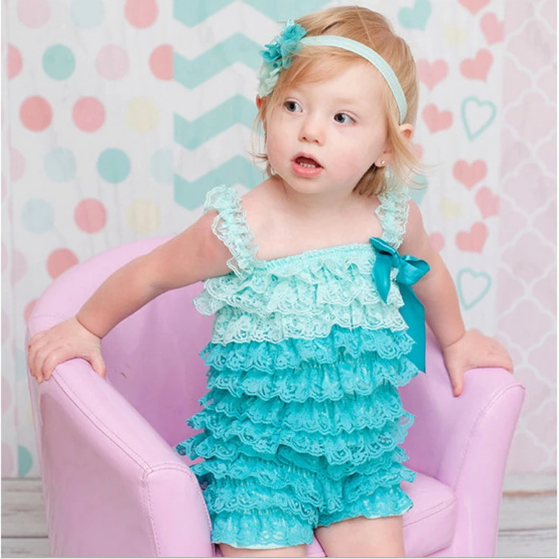 2020 Baby Lace Rompers Infant Lace Romper with Straps Ribbon Bow Kids Jumpsuit Baby Girls Lace Ruffled Petti Romper DS9