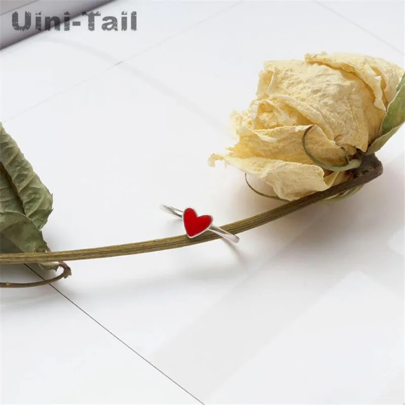 Uini-Tail hot new 925 Tibetan silver red heart-shaped ring Korea exquisite heart ring small fresh fashion foreign trade jewelry