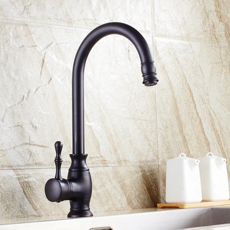 Kitchen sink faucet black bronze copper imitation black patina European hot and cold water basin faucet executives